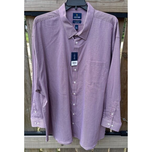 Stafford Mens 4XL Shirt Burgundy Micro Ginghams 55% Cotton 43% Polyester - Picture 2 of 13